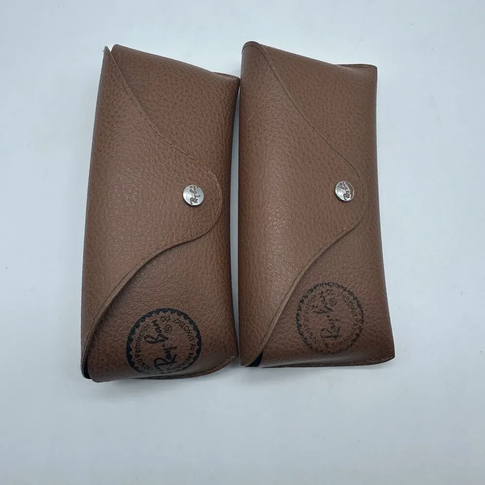 Lot of 4 Authentic Ray-Ban Sunglasses Cases Only Brown Tan Leather Snap Set